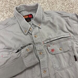 Ariat Men's FR Solid Vent Work Shirt Silver Fox Gray Long Sleeve Button Large